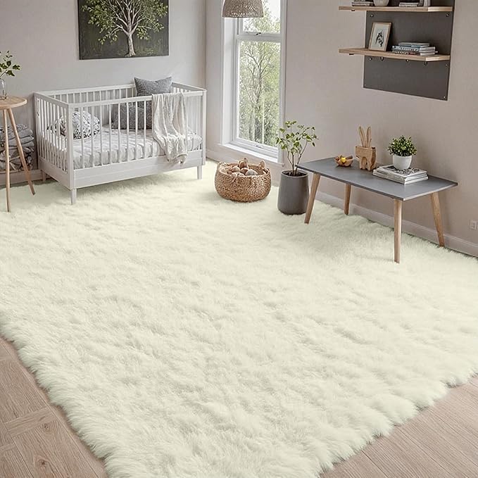 8x10 Area Rugs for Living Room Rug: Soft Fluffy Shag Cream White Rugs for Bedroom, Non-Slip Large Fuzzy Plush Rug Indoor Floor Carpet for Nursery Kids Boys Girl Room, Dorm, Playroom, Modern Home Decor