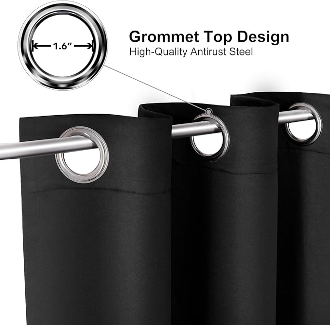 ChrisDowa Grommet Blackout Curtains for Bedroom and Living Room - 2 Panels Set Thermal Insulated Room Darkening Curtains (Black, 38W x 54L)
