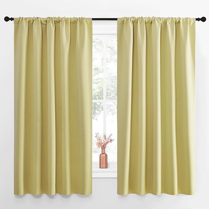 NICETOWN Blackout Curtains for Living Curtains, Paler Yellow, Set of 2, 52 by 63 Inch, Window Treatment Blackout Curtain Panels, Home Decor Thermal Insulated Solid Drapes for Bedroom