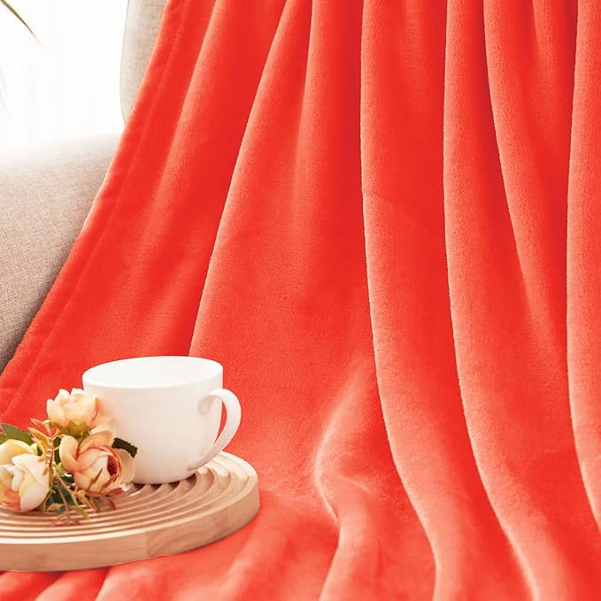 Exclusivo Mezcla Fleece Throw XL Blanket for Couch, Sofa, Super Soft and Warm Coral Orange Blankets, All Season, Cozy, Plush, Lightweight, 50x70 Inches