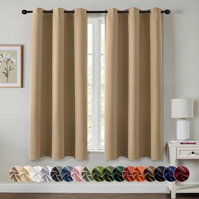 MIULEE Taupe Brown Blackout Curtains for Bedroom Living Room 54 Inches Long 2 Panels, Thermal Insulated Room Darkening Drapes Solid Grommet Noise Reduction Light Blocking Window Treatments 40x54 Inch