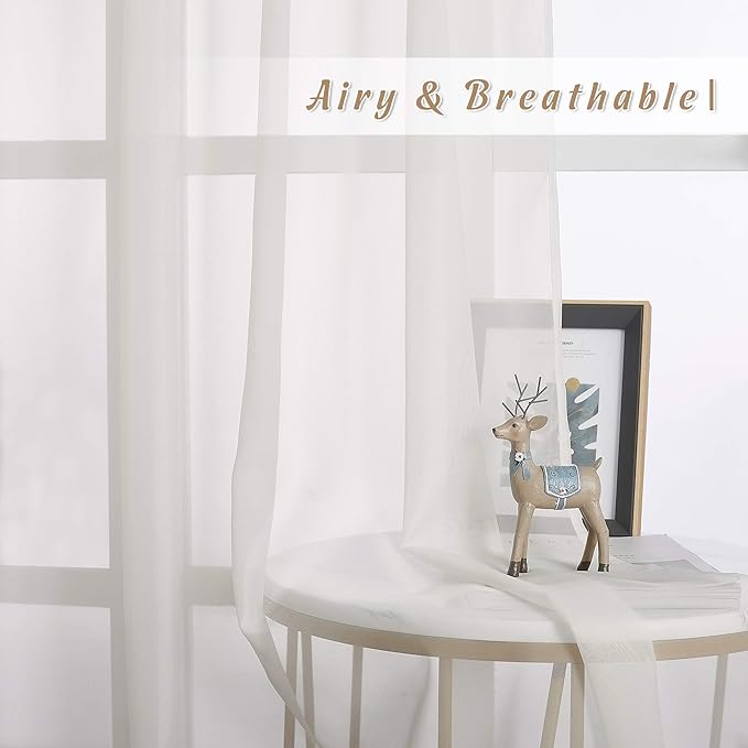 NICETOWN Sheer Window Curtain Drapes for Kitchen, Grommet Voile Sheer Solid Curtain Panels Lightweight & Airy Window Treatment for Flat, Beige, W54 x L54, Sold by 1 Pair
