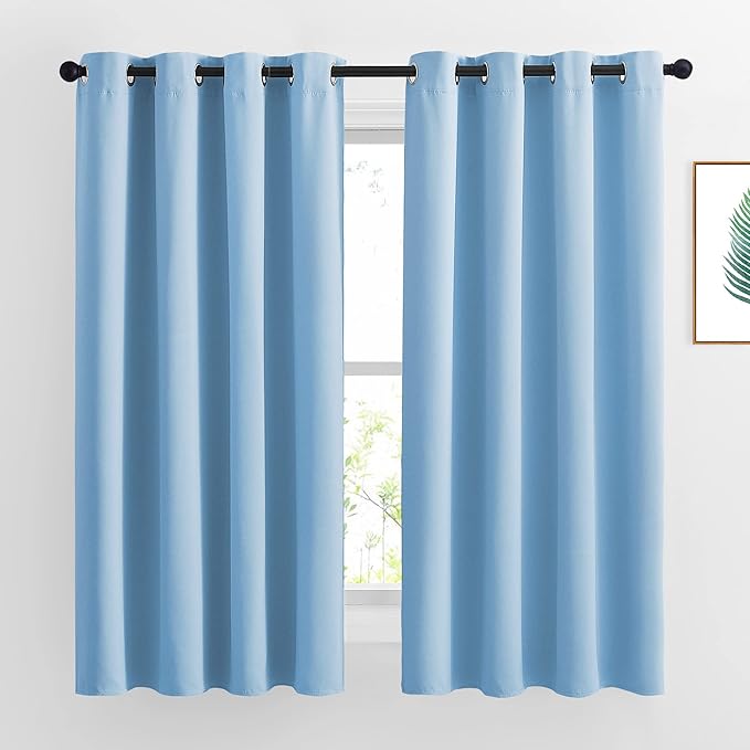 NICETOWN Bedroom Blackout Curtain Panels - Home Fashion Window Treatment Ring Top Blackout Draperies and Drapes (52 inches x 63 inches， Set of 2 Panels， Blue)
