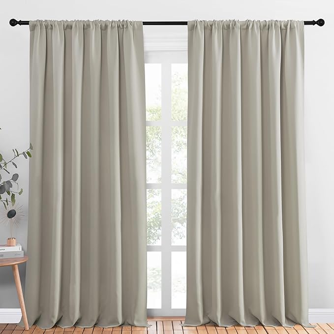 NICETOWN 2 Panels Blackout Curtains, Rod Pocket Thermal Insulated Drapess for Bedroom, Privacy Protection Easy-Care Heavy Duty Curtains for Living Room/Dining Room, W70 x L95 inches, Natural