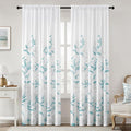 HOMEIDEAS Non-See-Through Teal and White Privacy Sheer Curtains 52 X 84 Inch Length 2 Panels, Leaf Floral Printed Light Filtering Semi Sheer Window Curtains Drapes for Bedroom Living Room