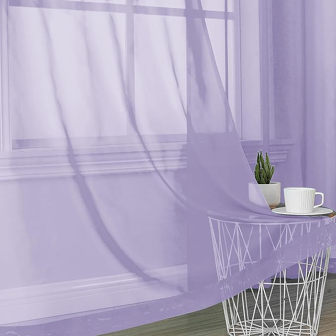 OVZME Lavender Sheer Curtains 54 Inches Long 2 Panels - Soft Light Filtering Window Sheer Panels for Living Room/Bedroom, Top Dual Rod Pocket, 1 Pair, Each 42Wx54L Inches