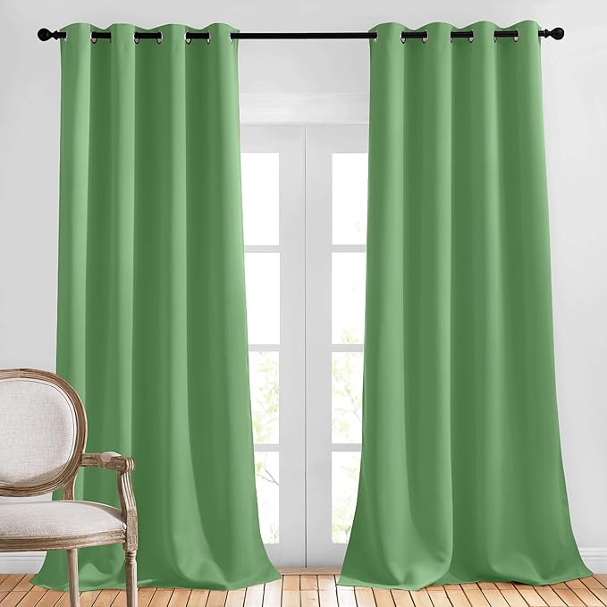 NICETOWN Forest Green Reducing Grommet Curtains - (W52 x L108, 2 Pieces) Triple Woven Textured Soft Curtain Panels for Living Room Window Treatment Drapes