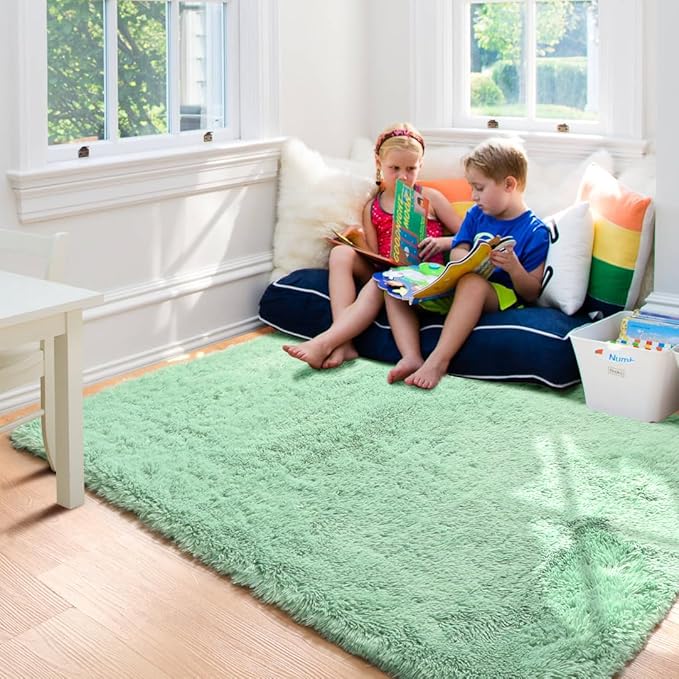 ONASAR Sage Green Area Rugs for Bedroom Living Room, 4x6 Fluffy Cute Indoor Bedside Floor Rug, Ultra Soft Plush Fuzzy Shaggy Carpets for Nursery Kids Girls Boys Teen Dorm Playroom Home Decor