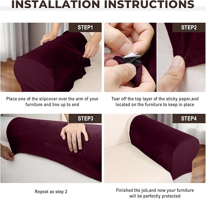 Couch Arm Covers 2 Pcs Sofa Armrest Covers Stretch Couch,Armrest Cover for Chairs Scratch-Resistant Sofa Arm Cover Armchair Slipcovers,Wine