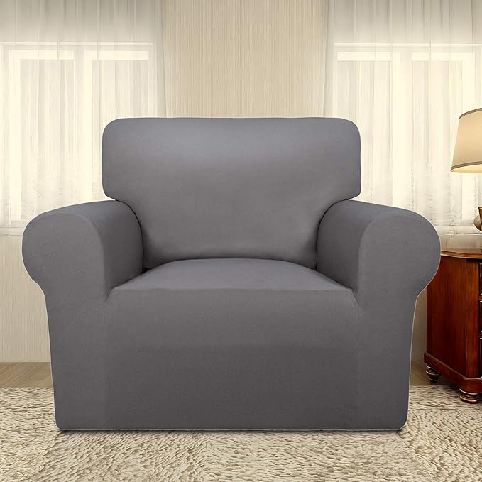 PureFit Super Stretch Chair Sofa Slipcover – Spandex Non Slip Soft Couch Sofa Cover, Washable Furniture Protector with Non Skid Foam and Elastic Bottom for Kids, Pets （Chair, Light Gray）