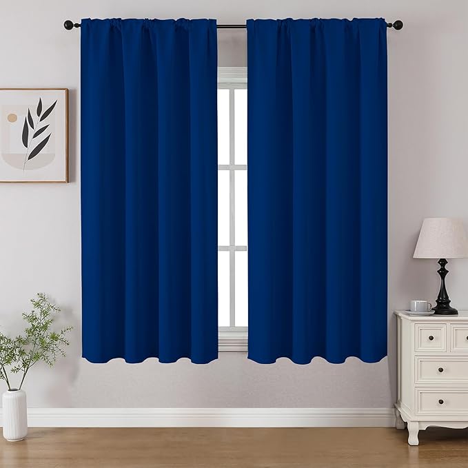 CUCRAF Royal Blue Blackout Curtains 45 inch Length 2 Panels Set, Rod Pocket Room Darkening Drapes for Bedroom Living Room, Insulated Thermal Light Blocking Window Curtain (W52 x L45 Inch)