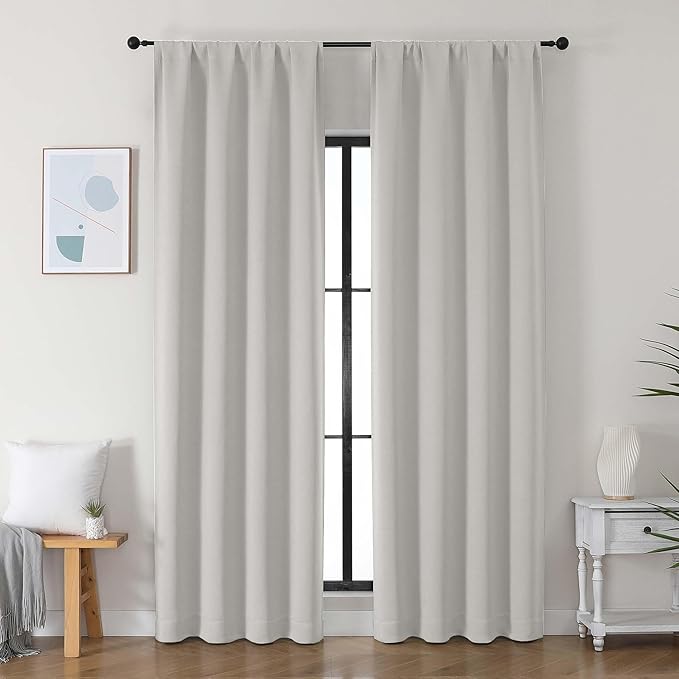 Simplebrand Ava Natural Blackout Curtains for Bedroom 90 Inches Long 2 Panels Set, Solid Privacy Energy Saving Living Room Window Treatment Curtains Blackout Drapes, W40 x L90 Inch, Natural