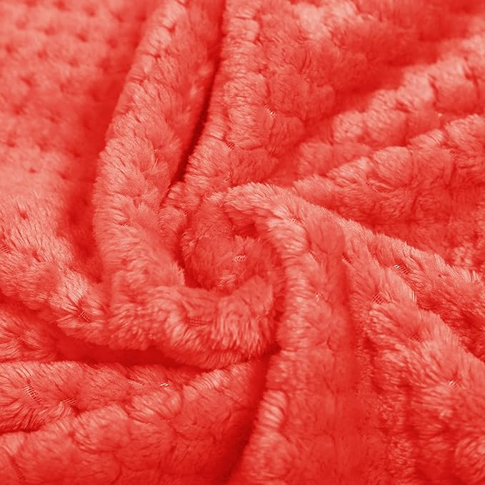Exclusivo Mezcla Fleece Throw Blanket, Super Soft and Warm Blankets for Couch, Sofa and Bed Waffle Textured, Cozy, Fuzzy and Lightweight (Coral Orange, 40x50 Inches)