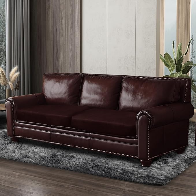 Leather Look Couch Cushion Covers Sofa Seat Slipcovers Sets Couches Furniture Protector for Sectional Armchair Loveseat Pets Kids Stretch Spandex Fabric (2 Cushion Sofa, Burgundy)