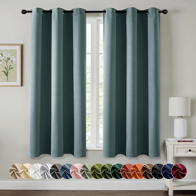 MIULEE Dusty Blue Blackout Curtains - Bedroom Window Treatment Curtains Thermal Insulated Room Darkening Drapes for Living Room Kitchen Grommet Light Blocking Drapery, 40 x 54 Inches Long, 2 Panels