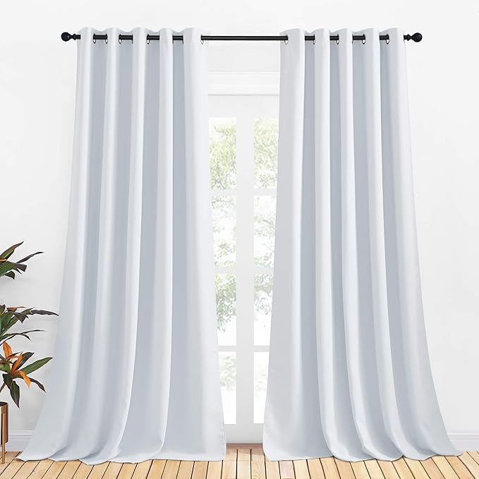 NICETOWN Room Darkening Curtain Panels for Bedroom -Easy-Care Solid Thermal Insulated Grommet Room Darkening Draperies / Drapes (Greyish White, 2 Panels, W70" X L108")