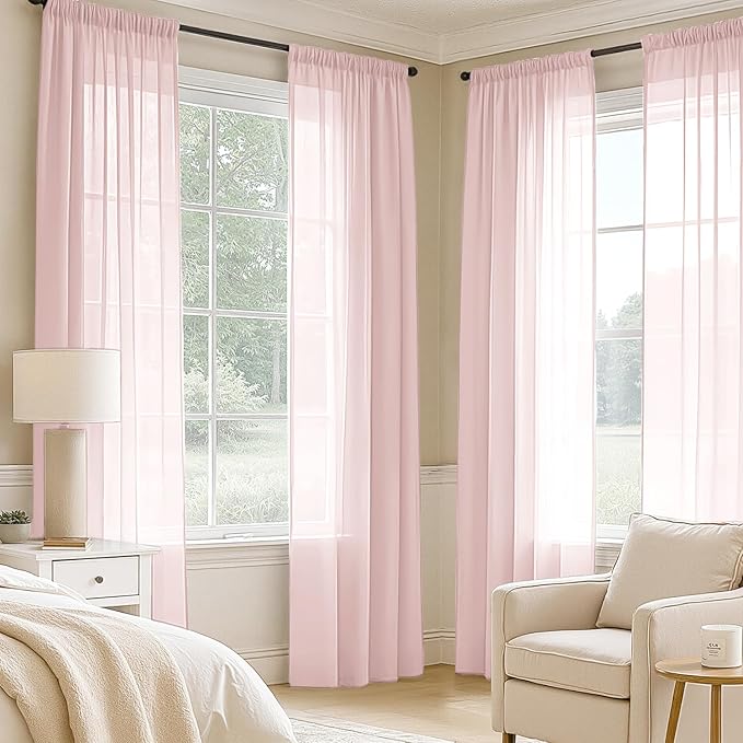 MIULEE Blush Pink Sheer Curtains 84 Inches Long, 4 Panels Set, Light Filtering Rod Pocket Voile Drapes for Living Room and Bedroom, Airy Soft Fabric Window Treatments, 42 x 84 Inches