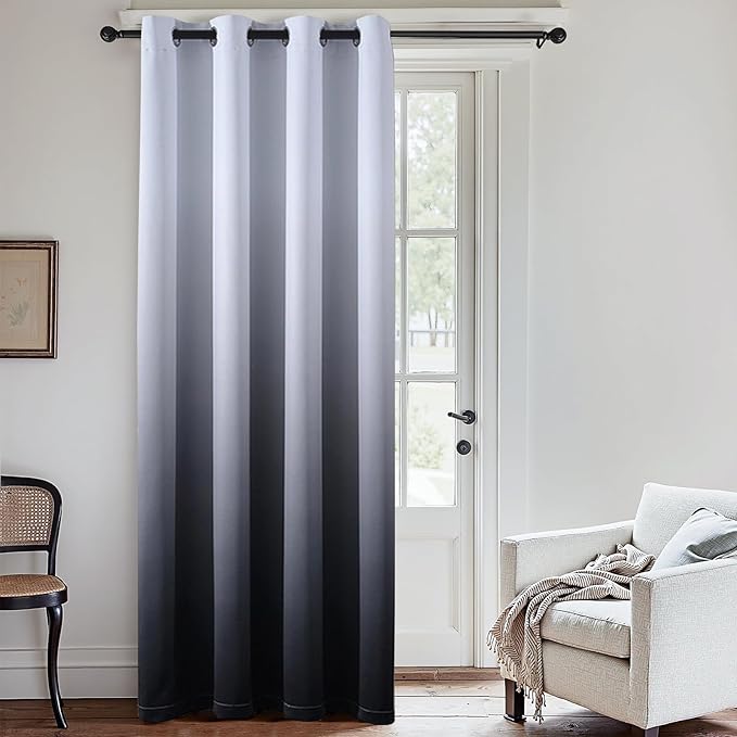 SimpleHome Ombre Room Darkening Curtains for Boys Bedroom, Gradient Grey White to Black Light Blocking Thermal Insulated Grommet Window Curtain for Living Room,1 Panel, 52x84 inches