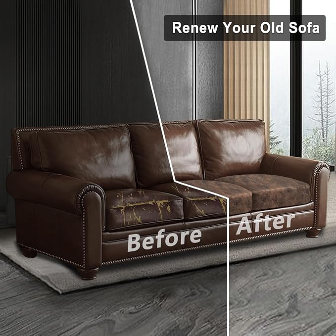 Leather Look Couch Cushion Covers Sofa Seat Slipcovers Sets Couches Furniture Protector for Sectional Armchair Loveseat Pets Kids Stretch Spandex Fabric (3 Cushion XL Sofa, Dark Brown)