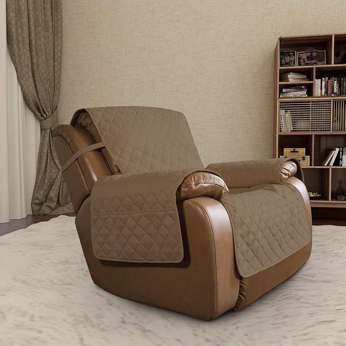Easy-Going Oversized Recliner Cover Reversible Couch Cover Sofa Cover for Living Room Water Resistant Furniture Protector with Elastic Straps for Pets Dog (Oversized Recliner, Camel/Ivory)