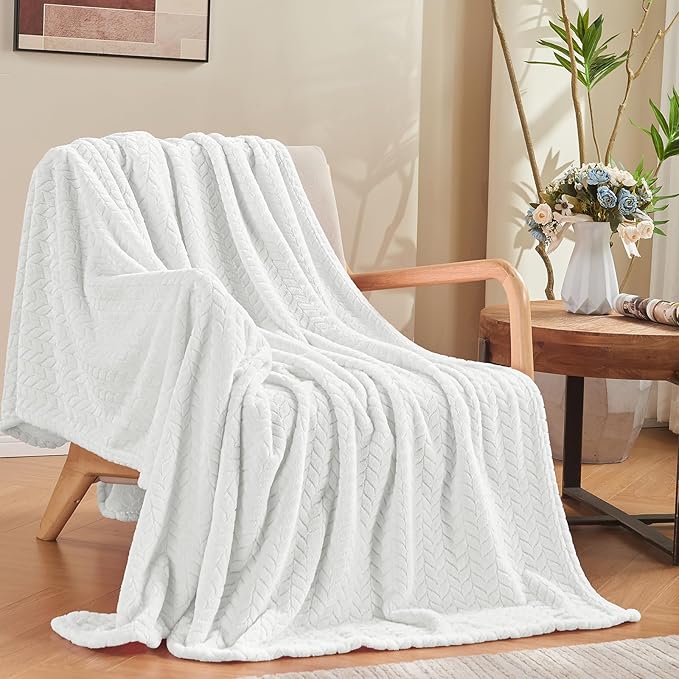 inhand White Fleece Queen Blanket for Bed, Super Soft Flannel Cozy Blankets for Office,Travel, Warm Plush Blankets for All Season, 90 x 90 Inches