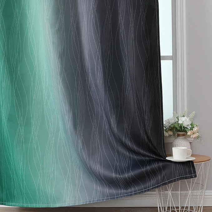 Estelar Textiler Green and Black Ombre Blackout Curtains 54 Inch Length for Kitchen, Room Darkening Thermal Insulated Energy Efficient Grommet Drapes for Bedroom,52x54 Inch,2 Panels