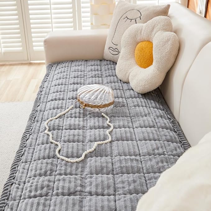Couch Cover for Dogs Washable, Fuzzy Pet Couch Covers for 3 Cushion Sofa Pet Friendly, Non Slip Sofa Cover (Light Blue-Grey, 27.6" x 82.7"/70 x 210cm)