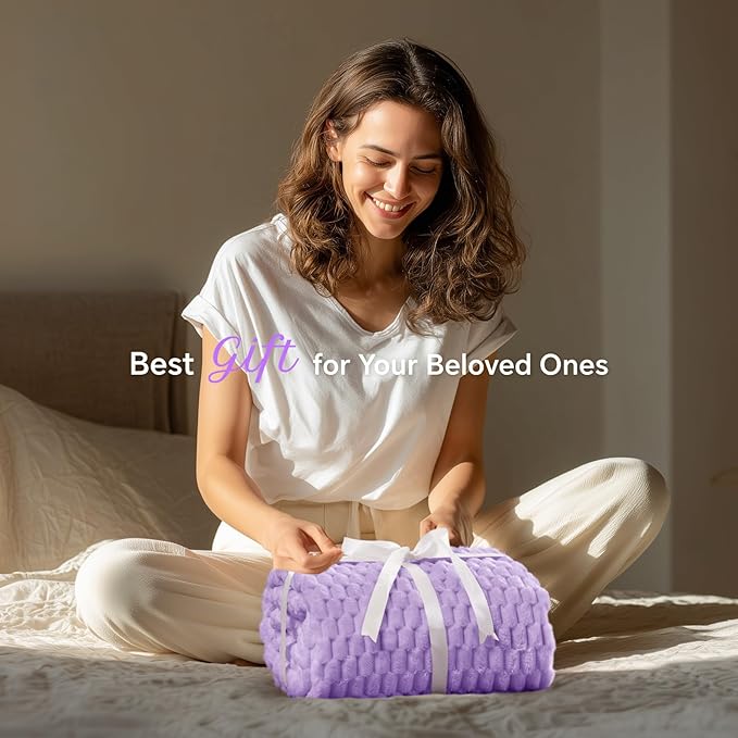 BEDELITE Fleece Twin Blanket for Couch & Bed - 3D Jacquard Decorative Lavender Throw, Super Soft and Cozy Warm Fuzzy Blanket All Seasons Suitable, 60x80Inches