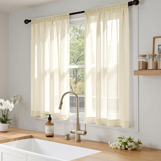 MIULEE Light Cream Sheer Curtains 63 Inches Long, 4 Panels Set, Light Filtering Rod Pocket Voile Drapes for Living Room and Bedroom, Airy Soft Fabric Window Treatments, 42 x 63 Inches