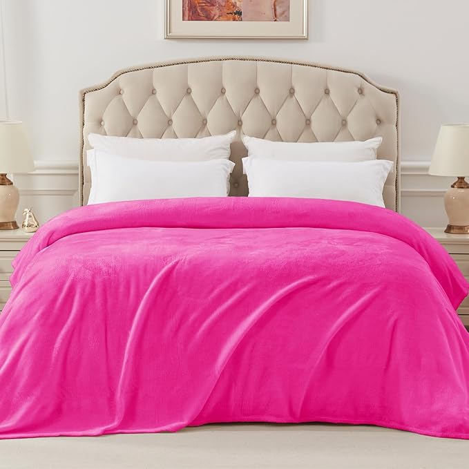 Exclusivo Mezcla Fleece Blanket King Size for Bed, Super Soft and Warm, All Season, Cozy, Plush, Lightweight, 90x104 Inches, Hot Pink