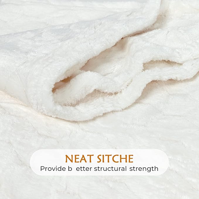 TOONOW Fleece Bed Blanket Queen Size 90x90 inches , Super Soft Fluffy Fuzzy Plush Blanket Geometric Pattern Cozy Microfiber Flannel Blankets for Couch, Bed, Sofa, Cream White
