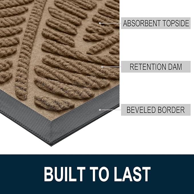 Colorxy Waterproof Doormat, Sturdy Natural Rubber Front Indoor Mat, Non Slip Low Profile Outdoor Door Mat, Stain and Fade Resistant Floor Mats, Easy Clean Patio Entry Mat, 59''x20'', Light Brown
