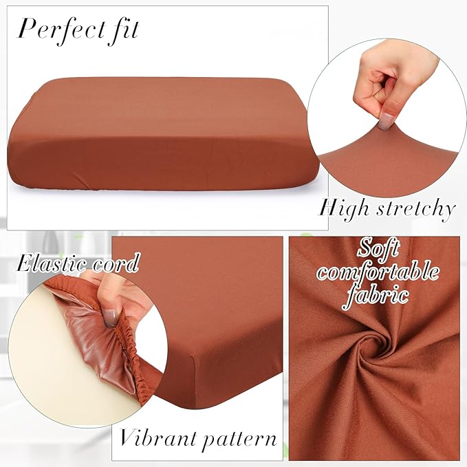 Newwiee 8Pcs Patio Cushion Covers Stretch Outdoor Cushion Cover Replacement for Patio Furniture Sofa Couch Slipcovers, Soft Flexibility Washable Furniture Protector(Waterproof Pure,Terra Cotta)