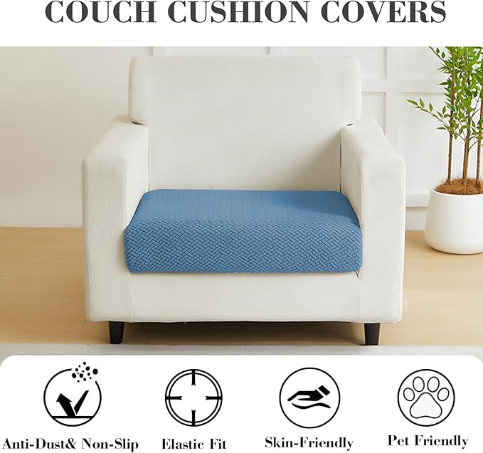 Sofa Covers Couch Covers for Sofa Pet Friendly Couch Cushion Covers Universal Sofa Covers Washable Stretch Slipcovers for Sectional Sofa (Texture Blue,Large Single Seat Cover)