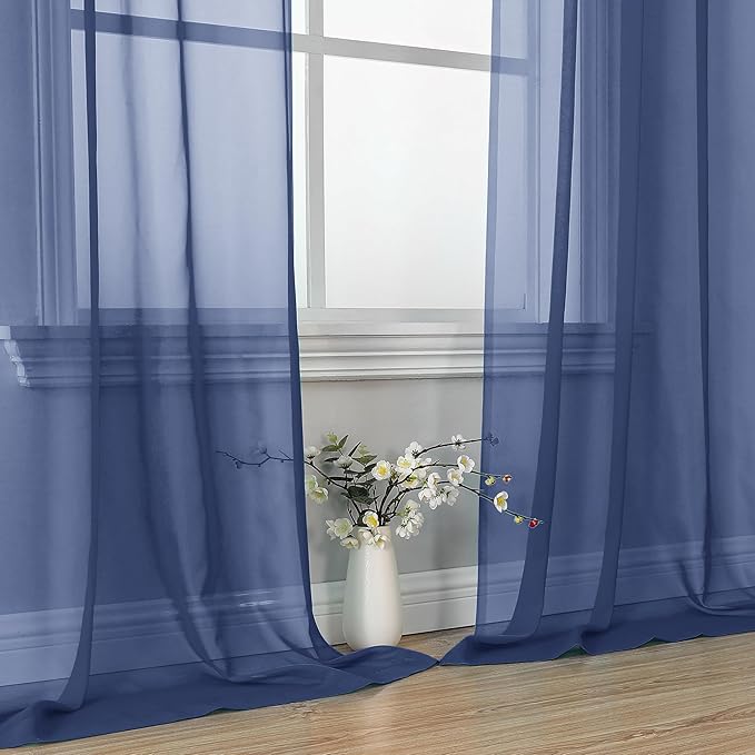 OVZME Royal Blue Sheer Curtains 84 Inches Long 2 Panels - Soft Light Filtering Window Sheer Panels for Living Room/Bedroom, Top Dual Rod Pocket, 1 Pair, Each 42Wx84L Inches