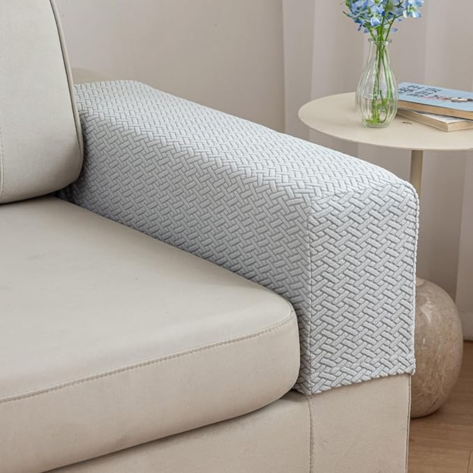 2Pcs Couch Arm Covers, Armrest Cover for Sofa, Sofa Arms Covers Washable Arms with Twist Pins Soft,Skin-Friendly for Pets (Texture Light Gray, Armrest Cover)