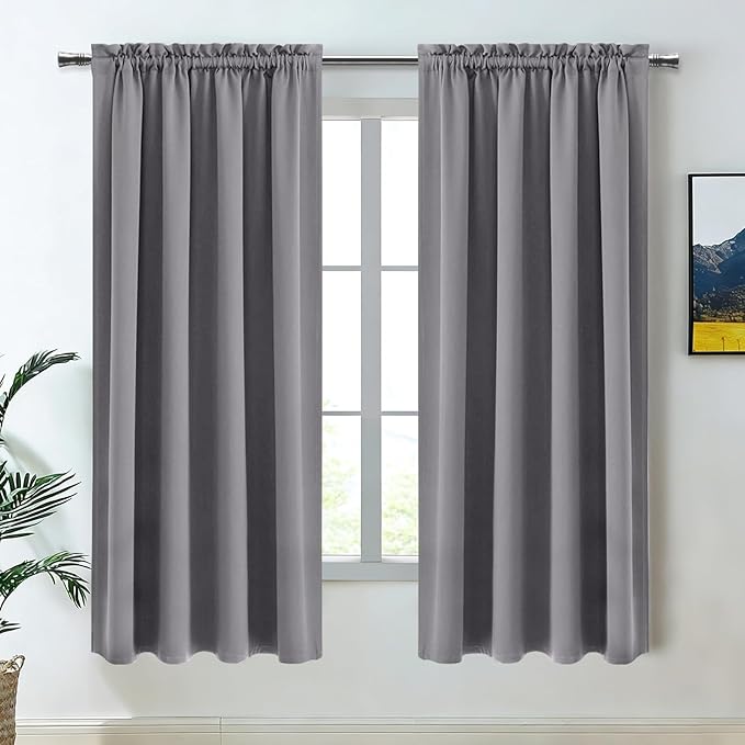 DWCN Blackout Window Curtain Panels, Light Blocking, Thermal Insulated, Energy Saving, Noise Reducing, Rod Pocket Top, Set of 2 (Width 42 Inch x Length 63 Inch, Grey)