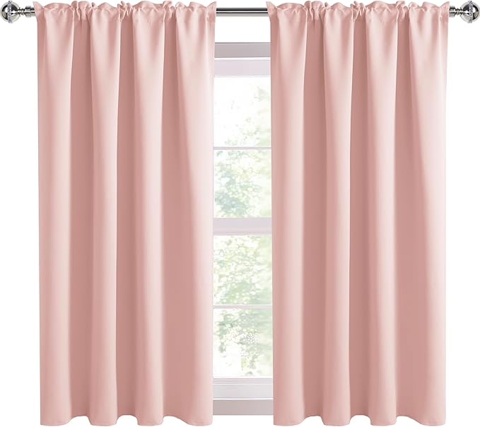 DWCN Blackout Curtains – Thermal Insulated, Energy Saving & Noise Reducing Bedroom and Living Room Curtains, Blush Pink, W 52x L 54 Inch, Set of 2 Rod Pocket Curtain Panels