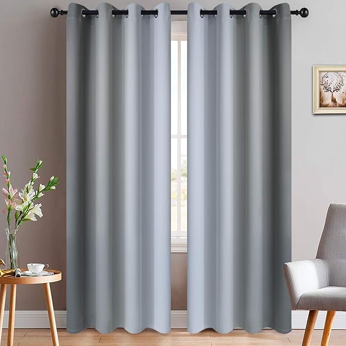 Yakamok Light Blocking Ombre Curtains, Greyish White and Grey Gradient Color Curtains, Room Darkening Grommet Window Drapes for Bedroom(52x90 Inch, Grey, 2 Panels)