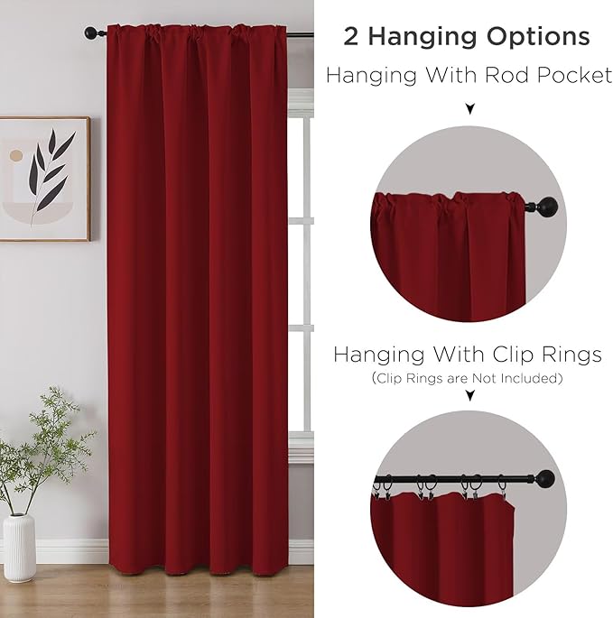 CUCRAF Red Blackout Curtains 72 inch Length 2 Panels Set, Rod Pocket Room Darkening Drapes for Bedroom Living Room, Insulated Thermal Light Blocking Window Curtain (W52 x L72 Inch)
