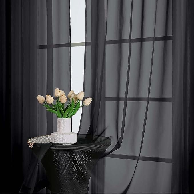OWENIE Black Sheer Curtains 120 Inches Long 2 Panels Set, Airy Lightweight Sheer Black Curtain for Living Room Bedroom, Farmhouse Voile Filmy Rod Pocket Curtains Drapes, 2 Pcs, Each 59" Wx120 L Inch