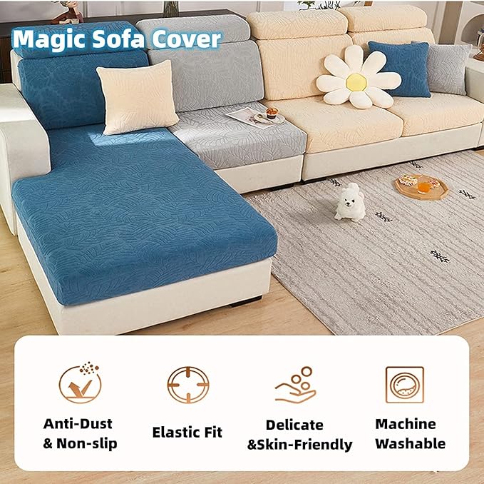 Couch Cushion Covers for Sofa Couch Covers Wear-Resistant Universal Sofa Cover Washable Stretch for Sectional Slipcovers (Texture-Sea Blue,Large Triple Seat Cover)