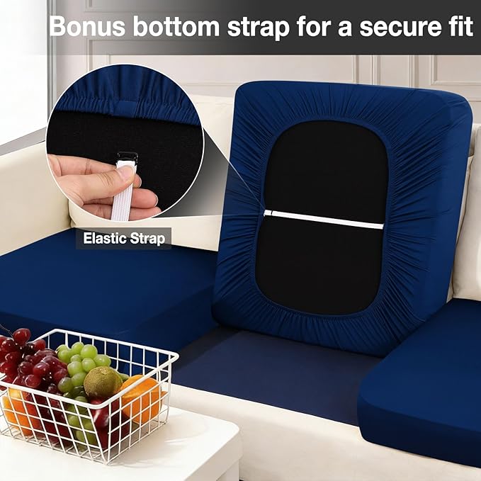 hyha 4Pcs Patio Cushion Covers, Stretch Outdoor Couch Cushion Covers Replacement, Washable Outdoor Chair/Sofa Slipcovers for Patio Furniture Cushions Protector with Elastic Bottom(Navy,Cover Only)