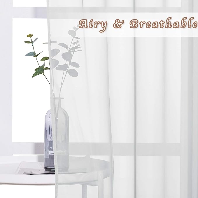 NICETOWN Sheer Curtains 84 Inches Long - Ring Top Solid Voile Window Draperies Elegant Panels for Guste Room (Light Gray, 2 Panels, W54 x L84 Inches)