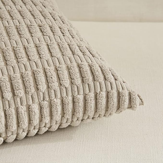 Fancy Homi 4 Packs Taupe Decorative Throw Pillow Covers 18x18 Inch for Living Room Couch Bed, Rustic Modern Farmhouse Boho Home Decor, Soft Plush Corduroy Cute Accent Square Cushion Case 45x45 cm