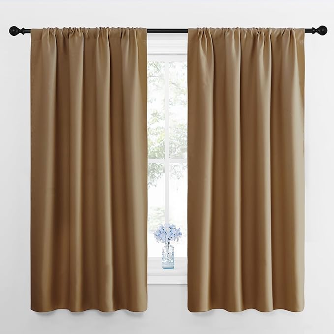 NICETOWN Kitchen Curtains, Short Blackout Curtains & Drapes, Gold Brown, 42" Wide by 54" Long, 2 PCs, Thermal Insulated Blackout Curtain Panels for Kids Room, Play Room