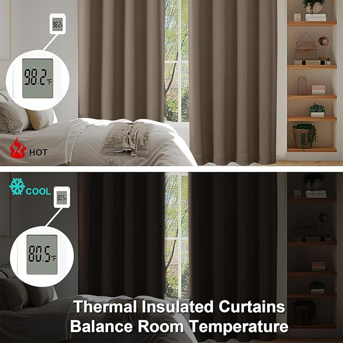Simplebrand Ava Brown Blackout Curtains for Bedroom 90 Inches Long 2 Panels Set, Solid Privacy Energy Saving Living Room Window Treatment Curtains Blackout Drapes, W50 x L90 Inch, Brown