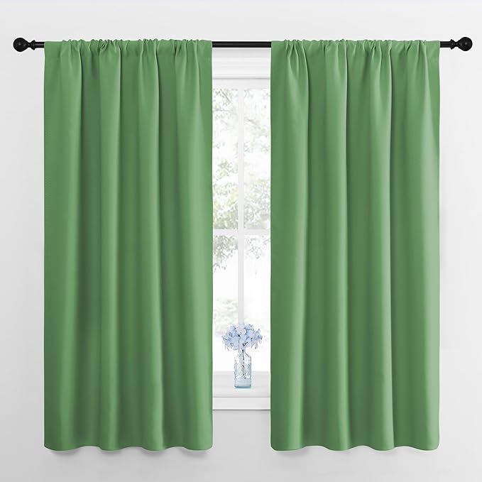 NICETOWN Blackout Curtains for Living Room, Froest Green, 2 Panels, 42 by 63, Darkening Window Curtain Panels, Easy-Care Solid Thermal Insulated Draperies/Drapes for Daughter Room