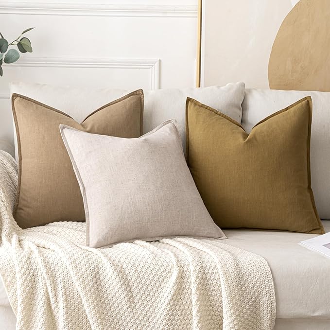 MIULEE Decorative Linen Pillow Covers 18x18 Inch Mustard Yellow Boho Farmhouse Neutral Couch Throw Pillows for Bed Pack of 2 Accent Modern Pillowcase Summer Sofa Livingroom Home Decor
