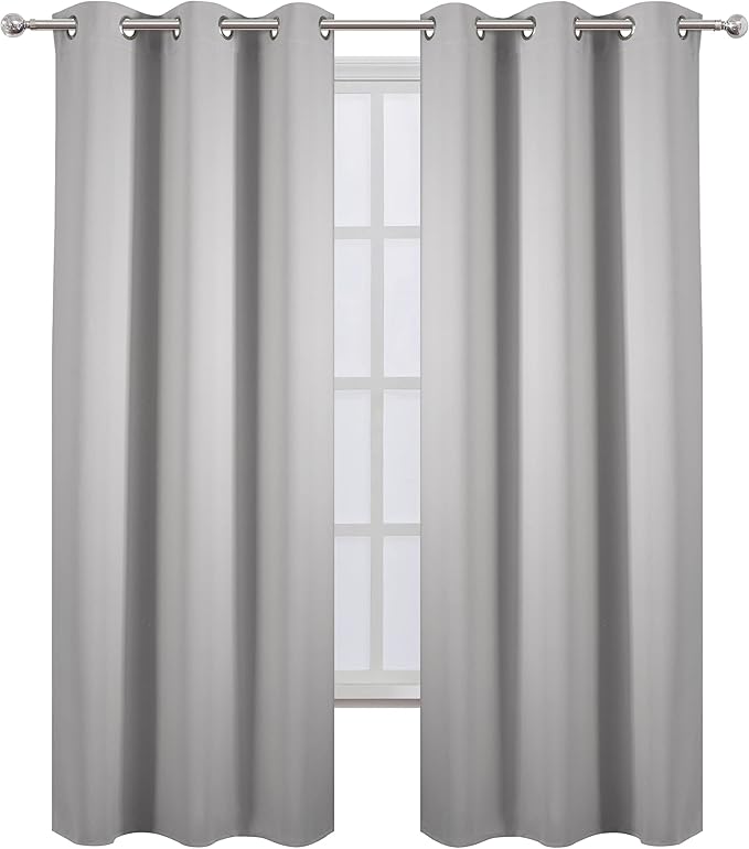LEMOMO Blackout Curtains 42 x 84 inch/Light Grey Curtains Set of 2 Panels/Thermal Insulated Room Darkening Bedroom Curtains